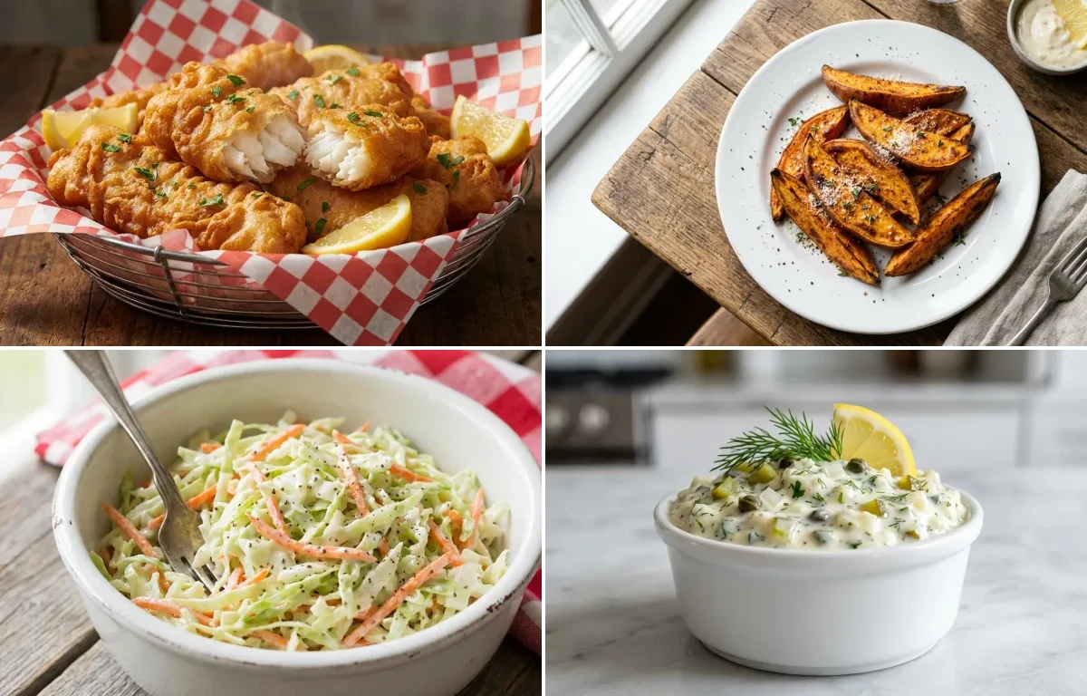 Beer Battered Fish Fry with Sweet Potato Wedges, Coleslaw and Eggless Tartar Sauce