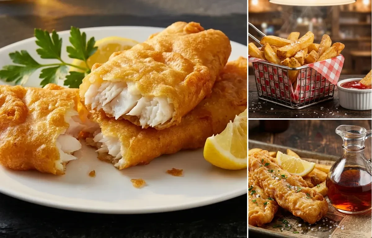 Beer Battered Fish with Thick-Cut Fries and Malt Vinegar