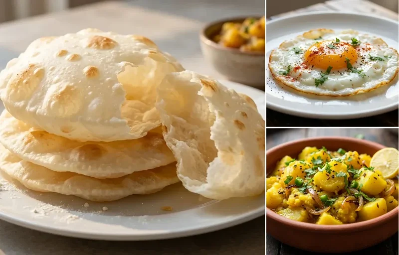 Bengali Luchi with Half Fry Egg and Aloo Bhaji