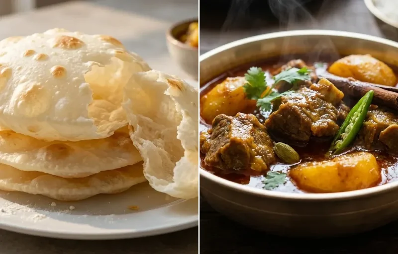 Bengali Luchi with Bengali Mutton Curry