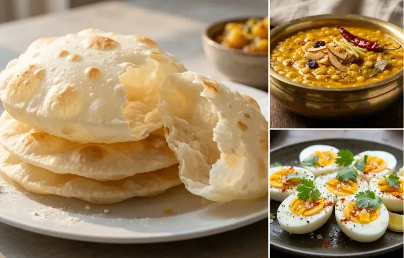 Bengali Luchi with Cholar Dal with Boiled Egg with Masala Chai with Soy Milk