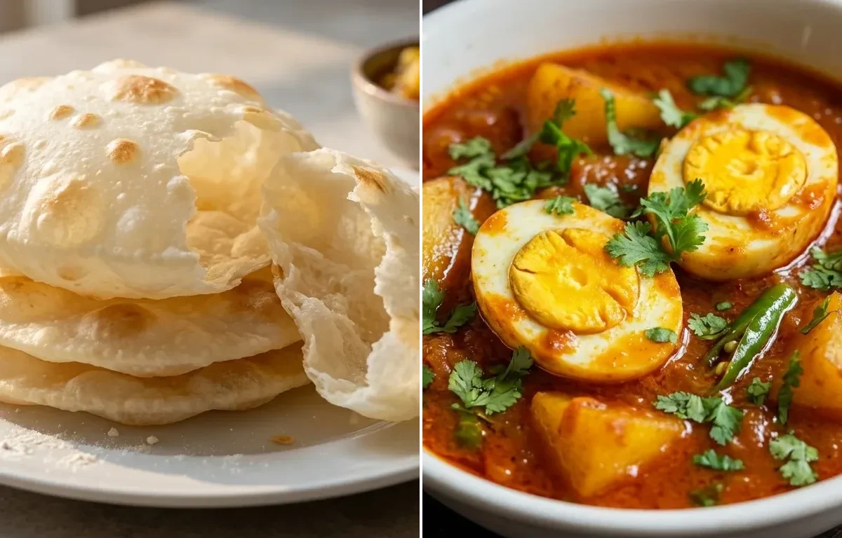 Bengali Luchi with Dimer Jhal