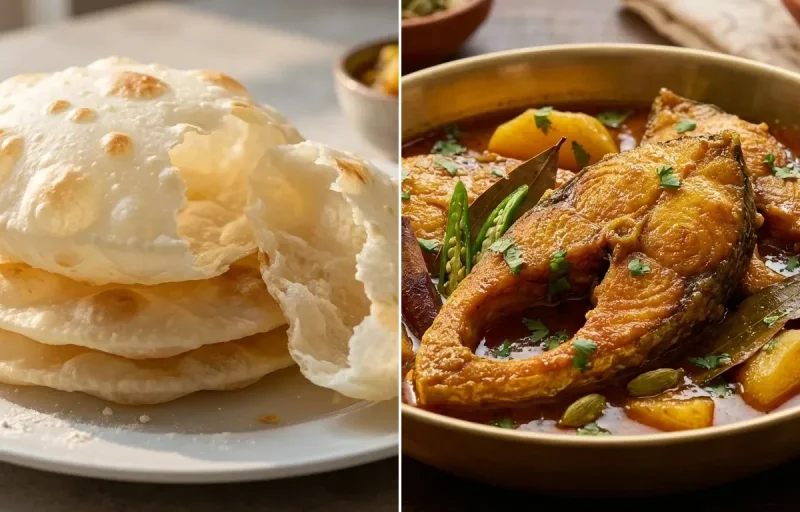 Bengali Luchi with Fish Kalia