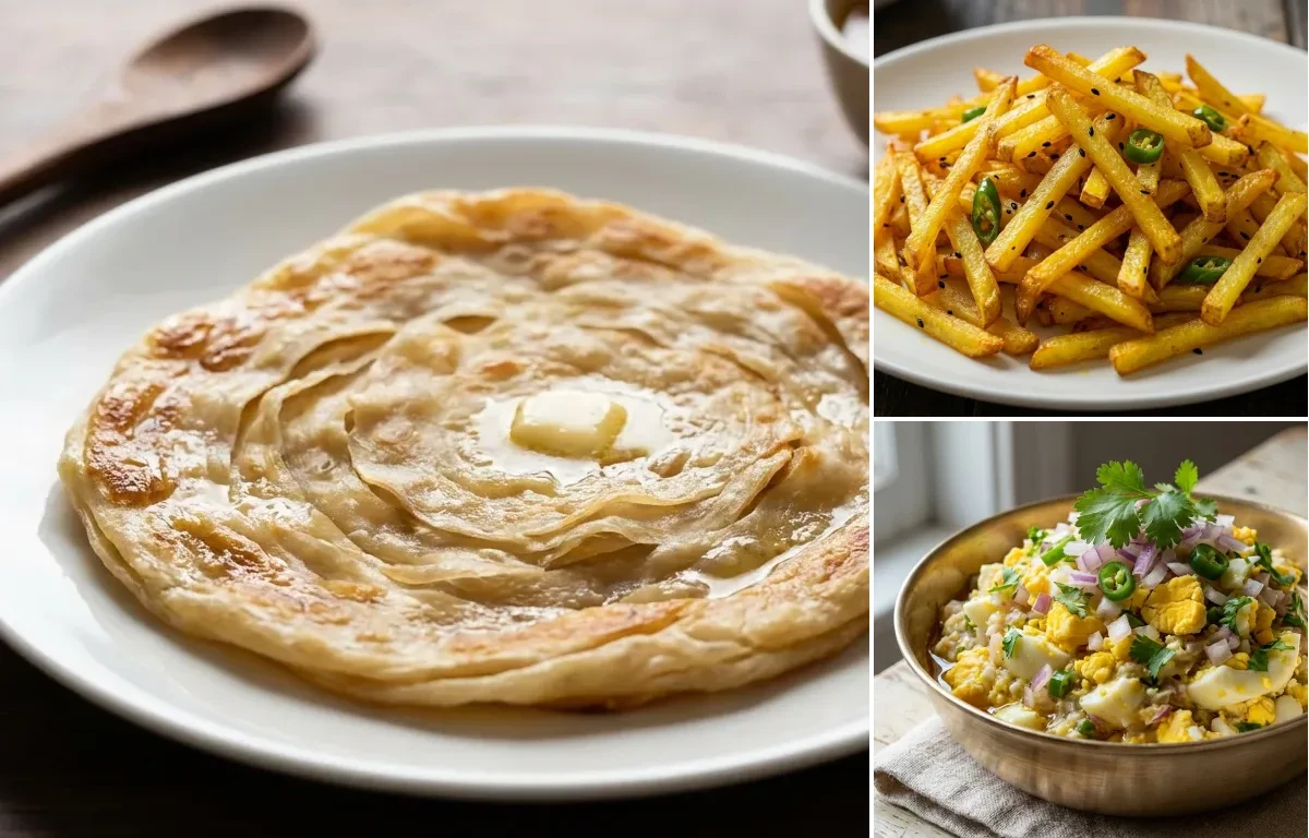 Bengali Porota with Aloo Bhaja and Dim Seddho