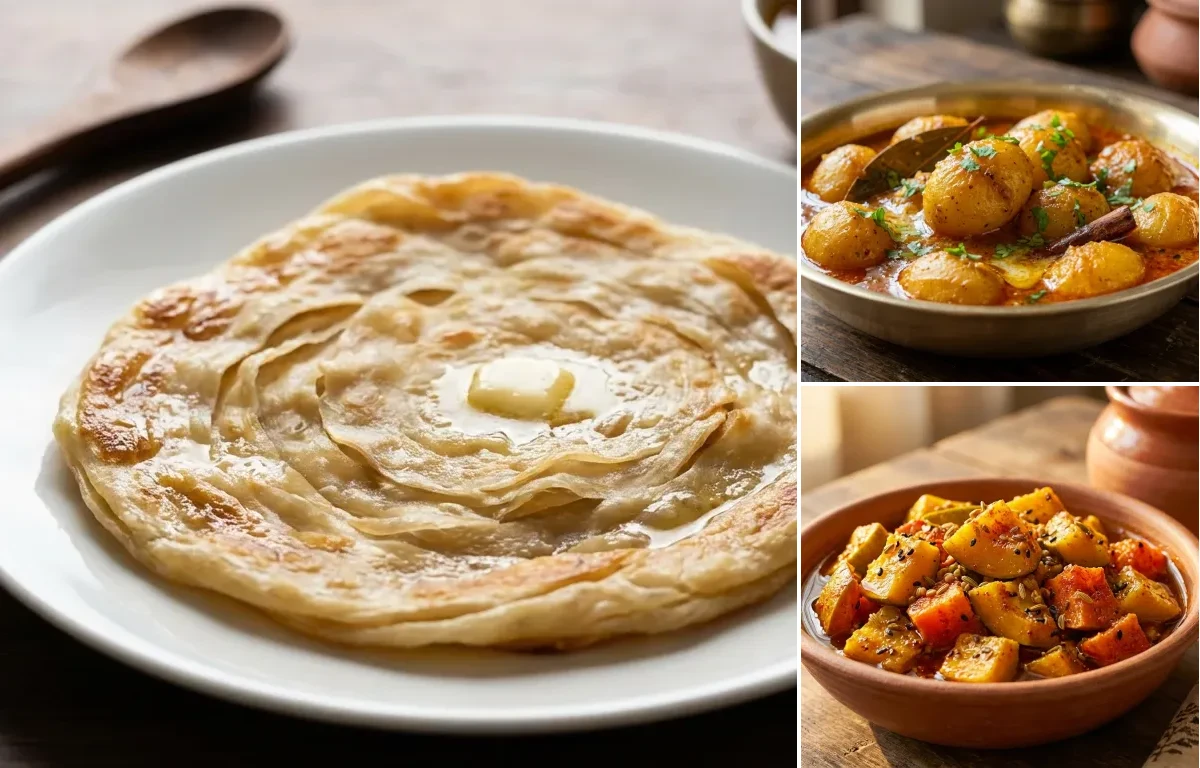 Bengali Porota with Aloo Dum Bengali Style and Punjabi Mango Pickle