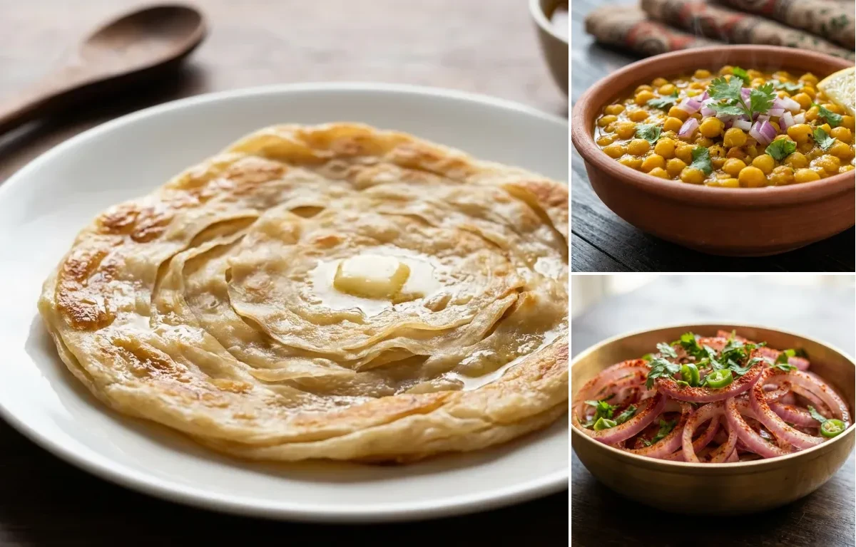 Bengali Porota with Ghugni and Onion Salad