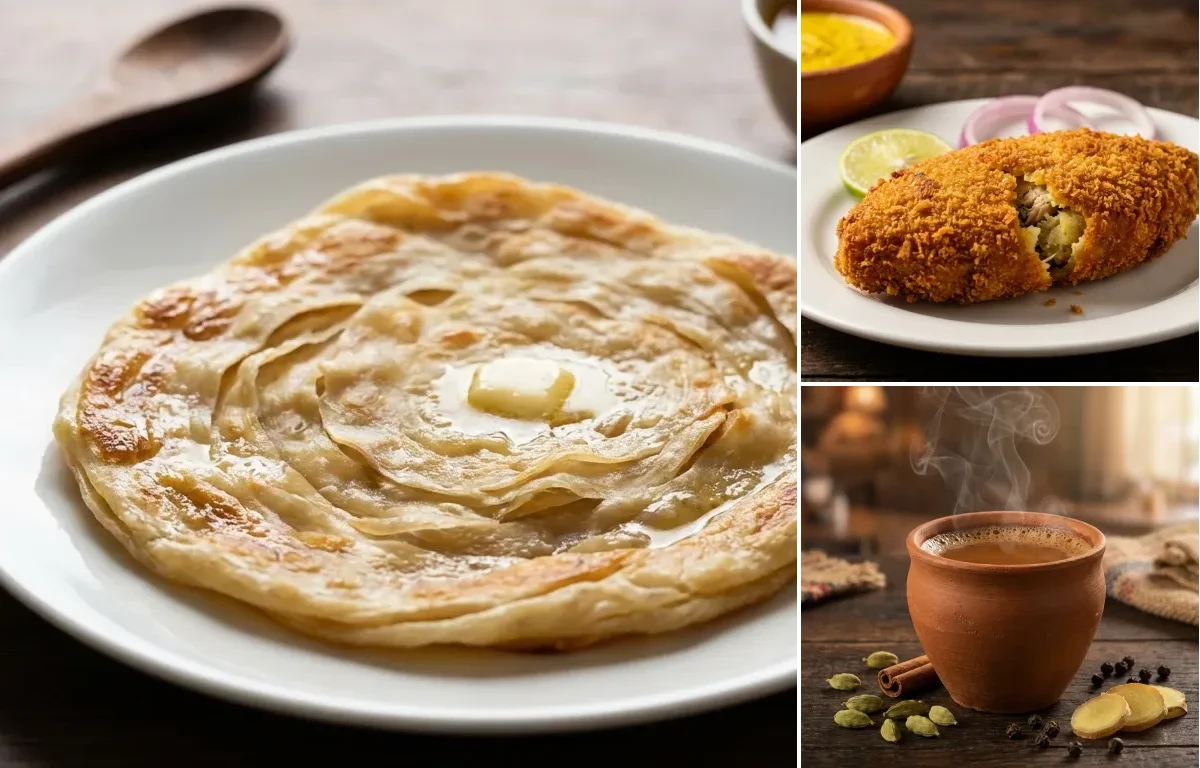 Bengali Porota with Macher Chop and Masala Cha