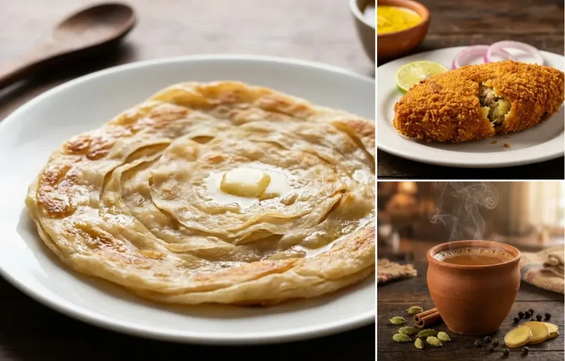 Bengali Porota with Macher Chop and Masala Cha