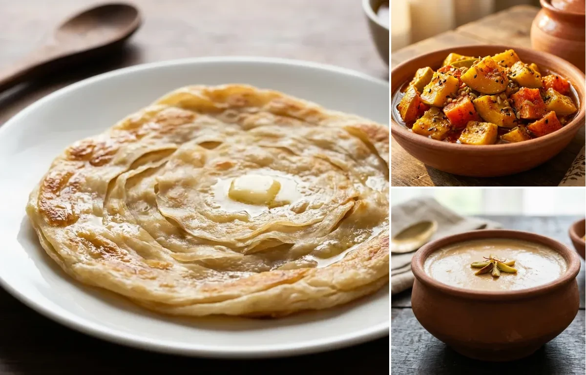 Bengali Porota with Punjabi Mango Pickle and Mishti Doi