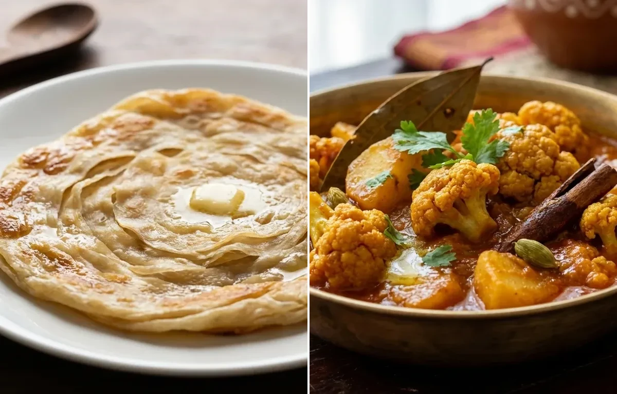 Bengali Porota with Aloo Phulkopir Dalna