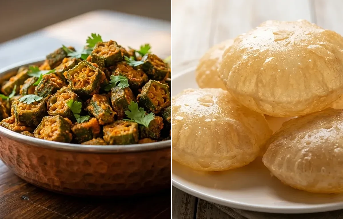 Besan Bhindi Fry with Phulko Luchi