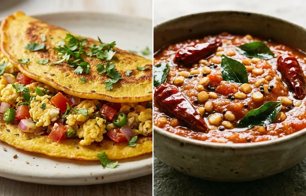 Besan Chilla Stuffed with Egg Bhurji with Tomato Chutney