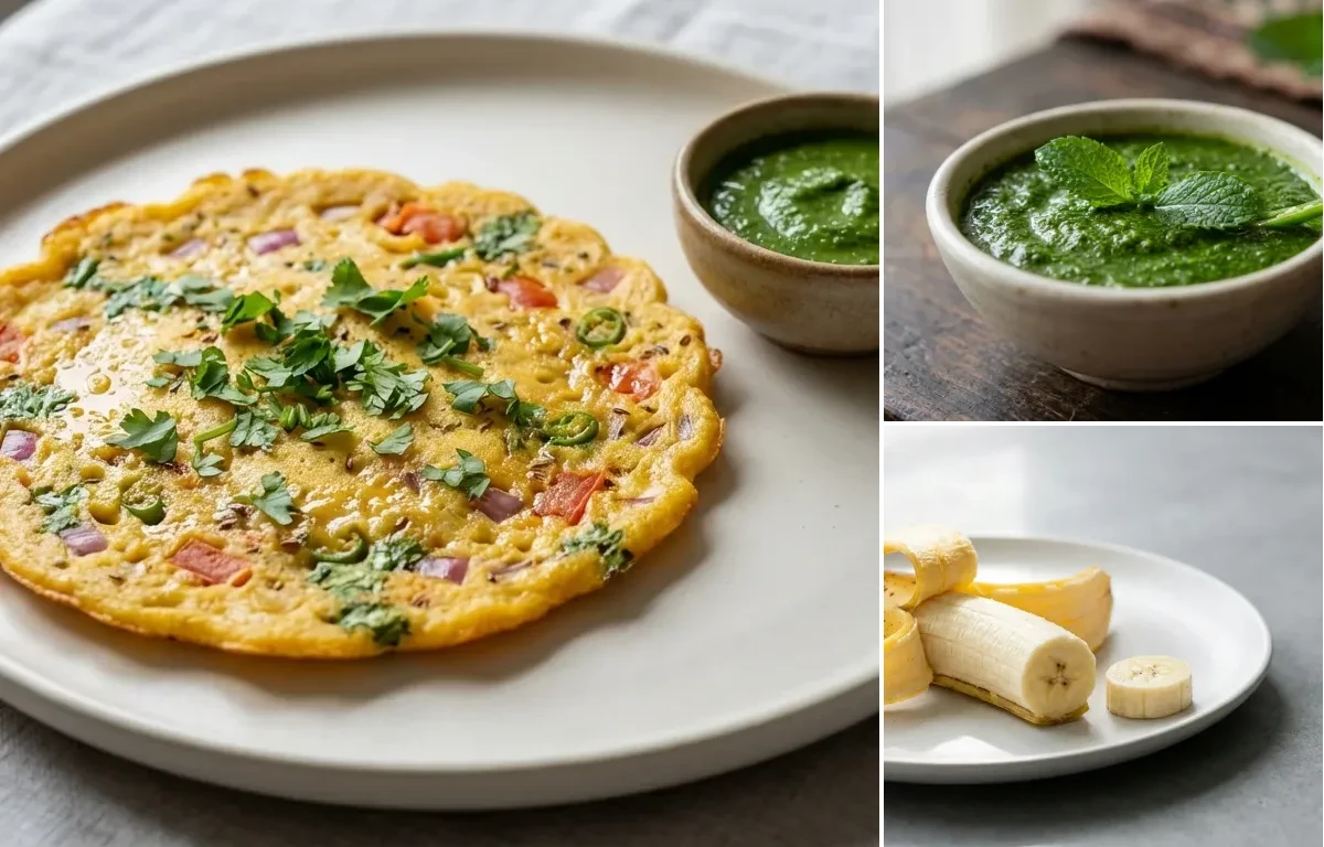 Besan Chilla with Mint Chutney with Banana