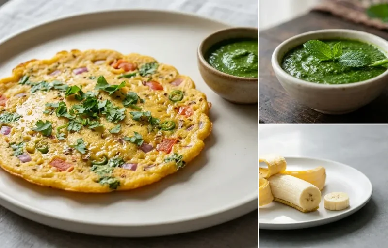 Besan Chilla with Mint Chutney with Banana