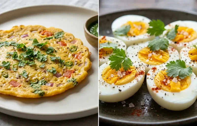 Besan Chilla with Mint Chutney with Boiled Egg with Chaas