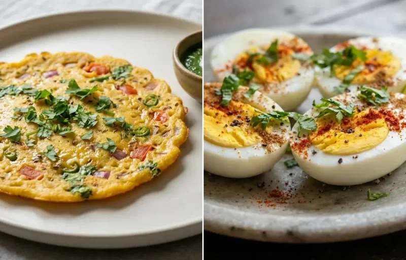 Besan Chilla with Mint Chutney with Boiled Eggs with Black Coffee (75% portion) (75% portion) (75% portion) (75% portion)