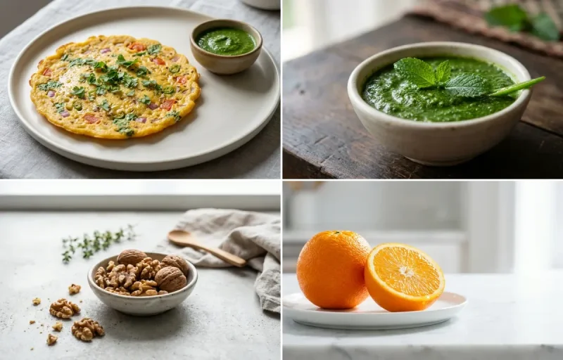 Besan Chilla with Mint Chutney with Walnuts Small Portion with Orange