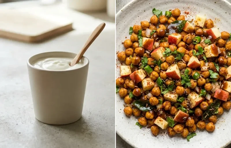 Besan Chilla With Paneer Filling with Mint Coriander Chutney No-Salt, Plain Yogurt Cup and Roasted Chana With Apple