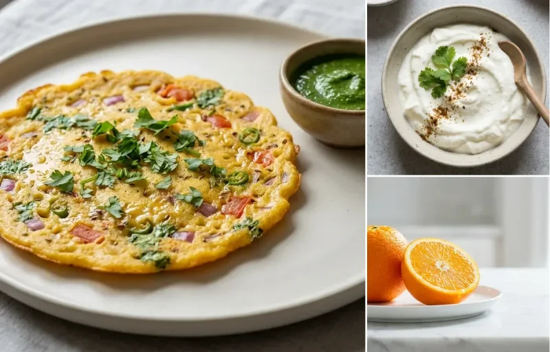 Besan Chilla with Plain Dahi with Orange