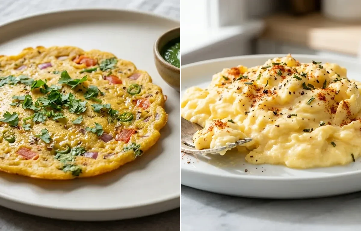 Besan Chilla with Scrambled Eggs with Brazil Nuts with Chaas