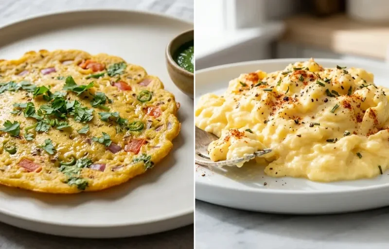 Besan Chilla with Scrambled Eggs with Brazil Nuts with Chaas