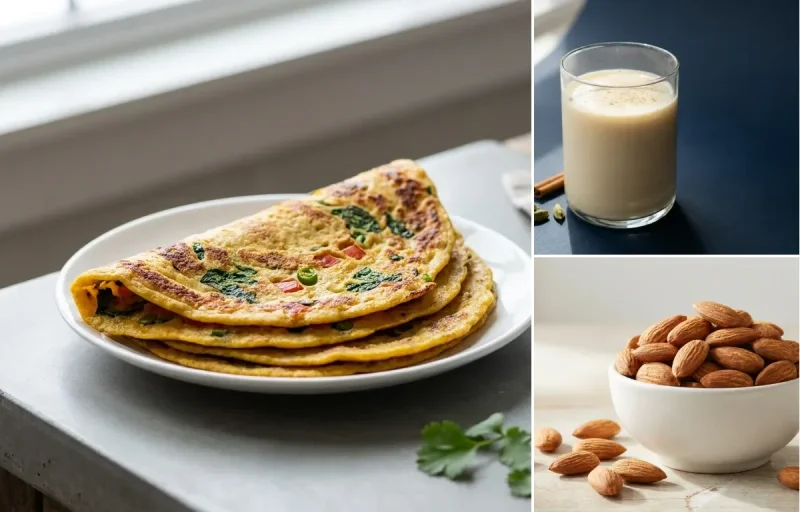 Besan Chilla with Spinach with Soy Milk with Handful of Almonds