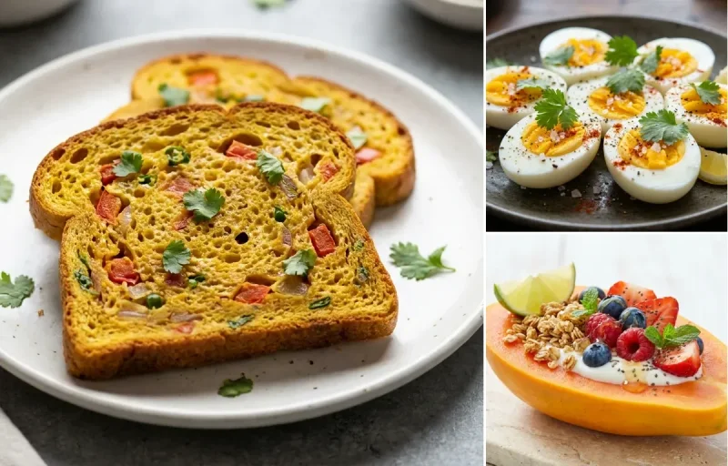 Besan-Egg Toast with Boiled Egg with Papaya Boat