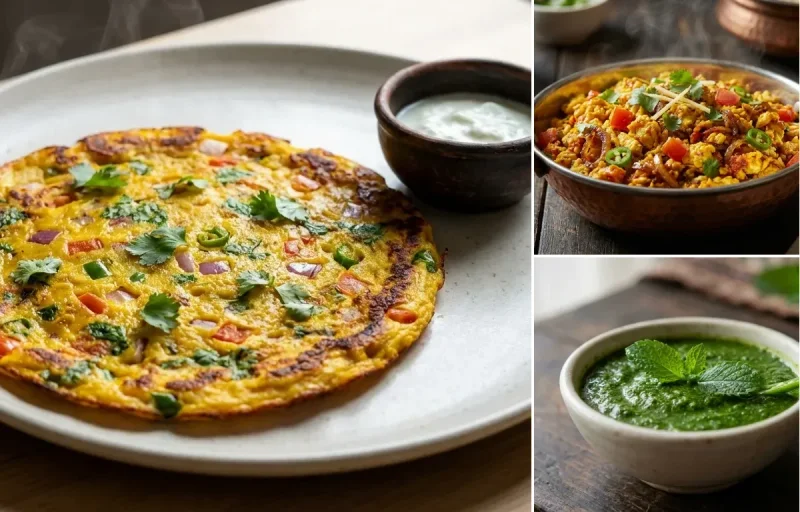 Besan Jo Chillo with Anda Bhurji and Mint Chutney