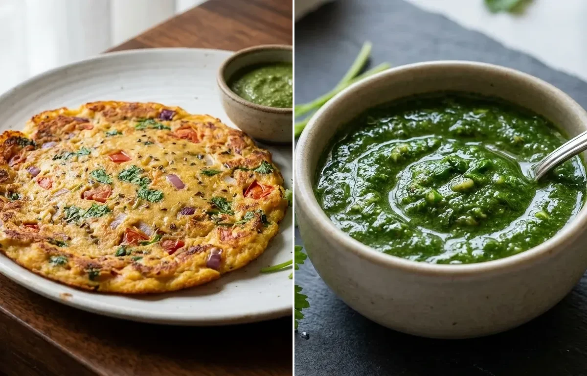 Besan jo Chilro with Coriander Mint Chutney