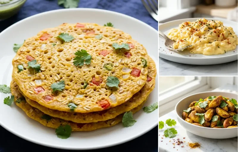 Besan-Oat Chilla with Scrambled Eggs with Brazil Nuts with Orange