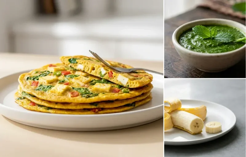 Besan Paneer Chilla with Mint Chutney with Banana