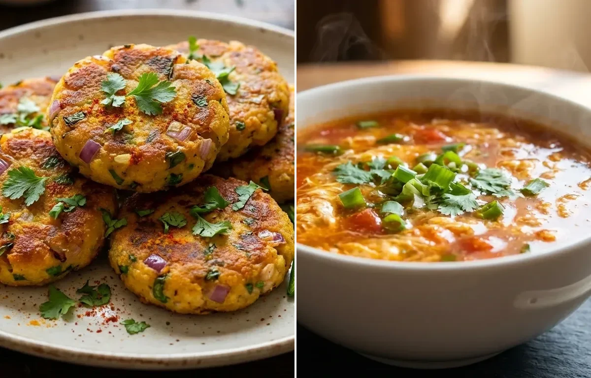 Besan Tikki with Tomato Egg Drop Soup