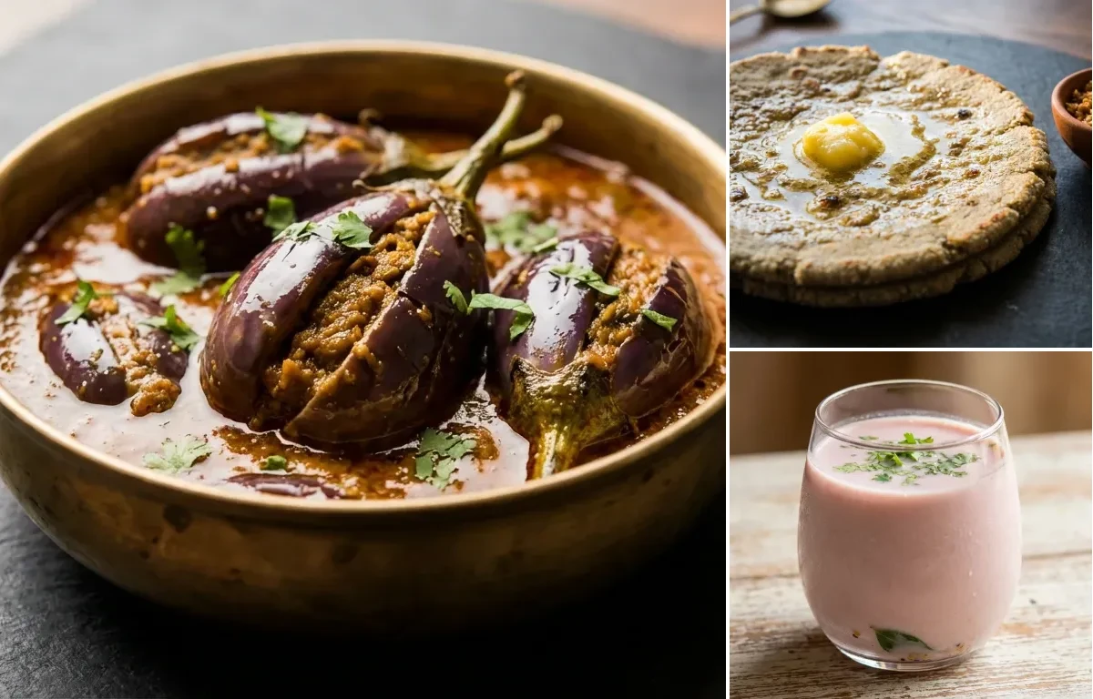 Bharli Vangi with Bajra Bhakri and Sol Kadhi