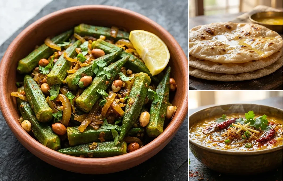 Bhendi Bhaji with Chapati and Dal Tadka