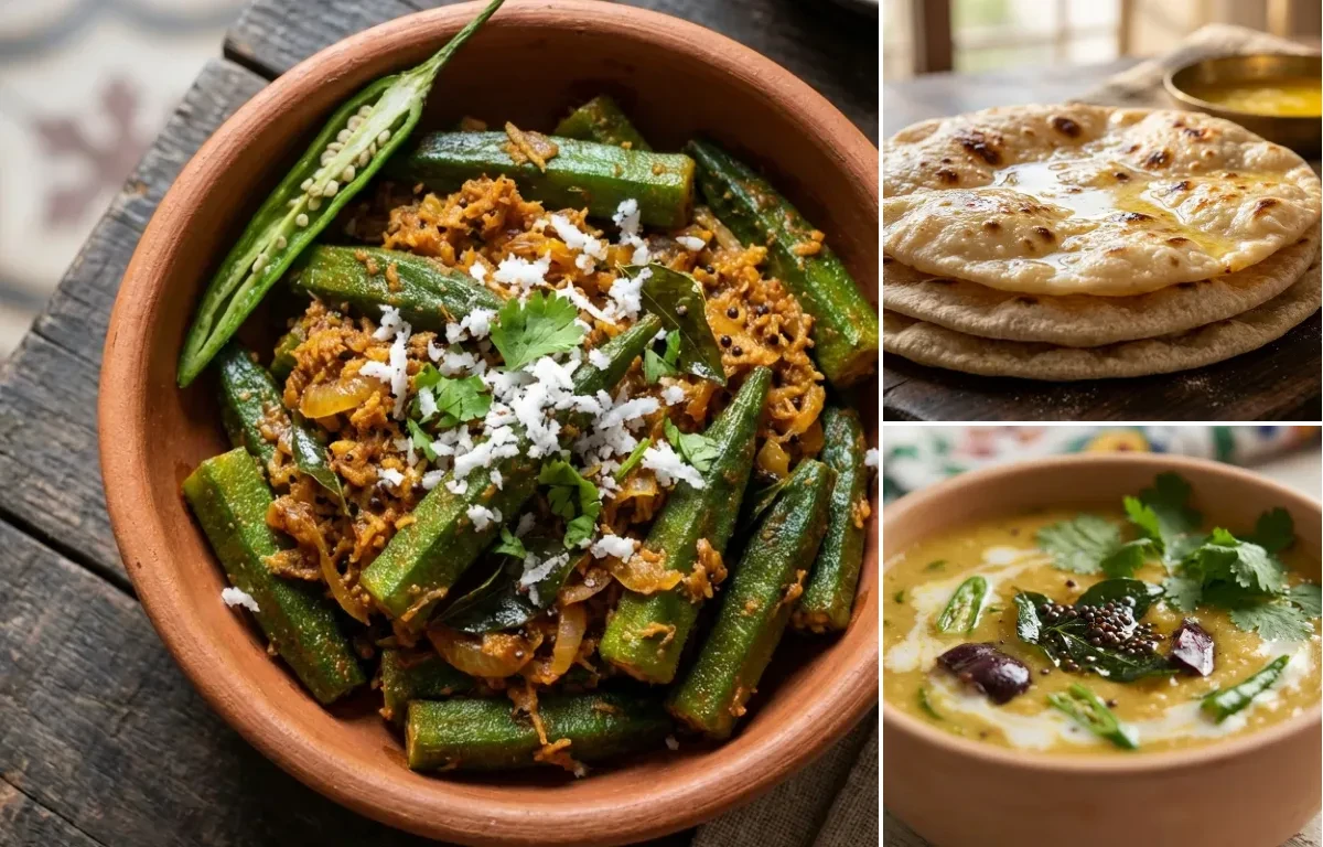 Bhendi Sukhem with Chapati and Goan Dal