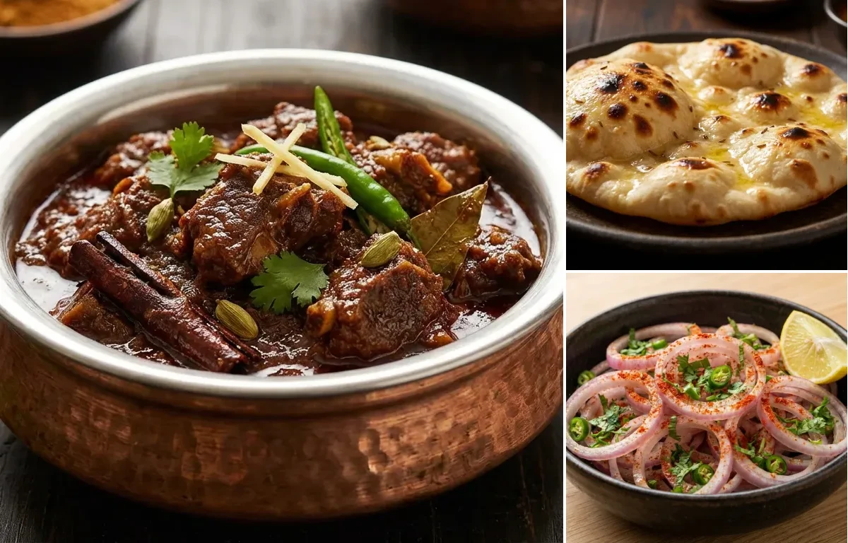 Bhuna Gosht with Khamiri Roti and Laccha Onion Salad