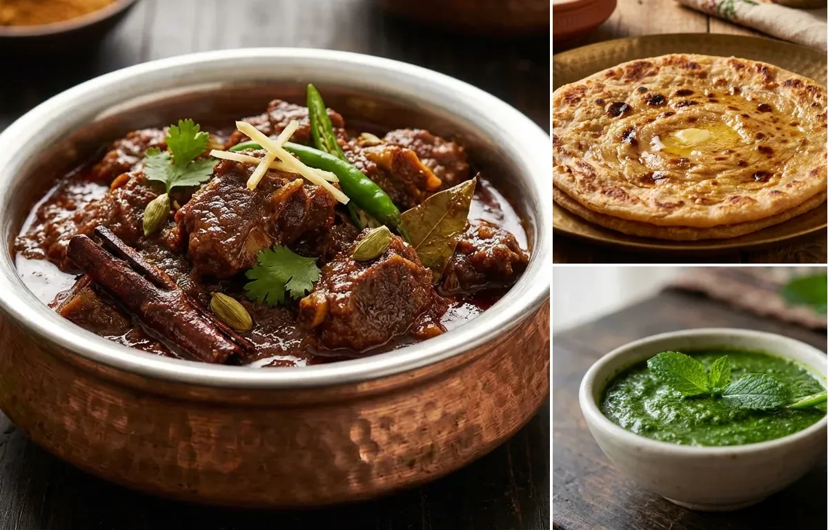 Bhuna Gosht with Tawa Paratha and Mint Chutney