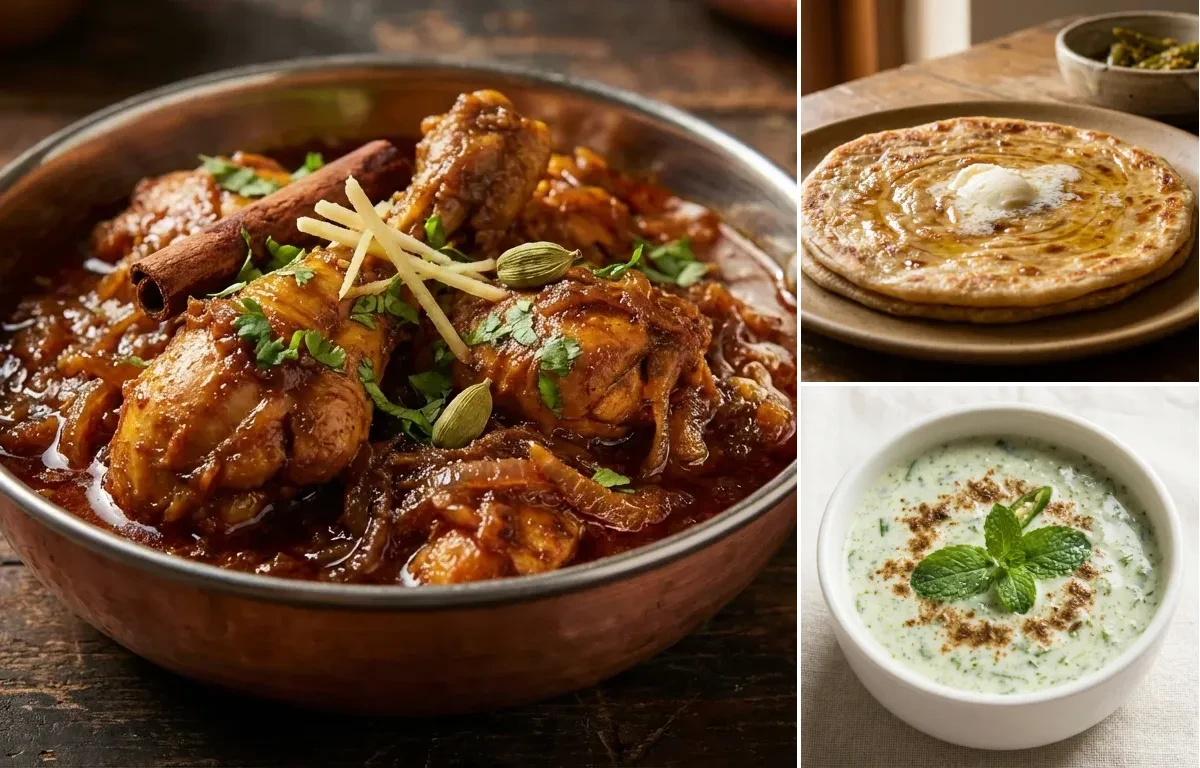 Bhuna Kukda with Paratha and Mint Raita