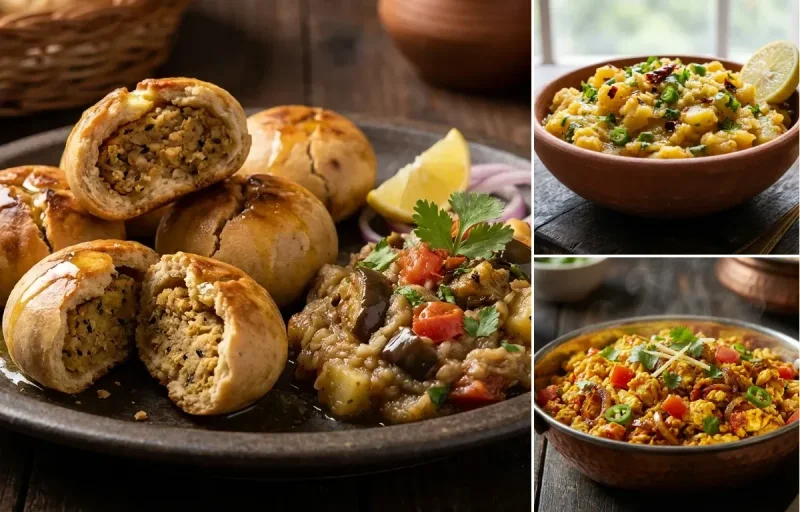 Bihari Litti with Aloo Chokha and Anda Bhurji