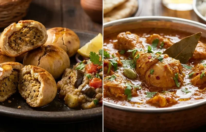 Bihari Litti with Chicken Curry