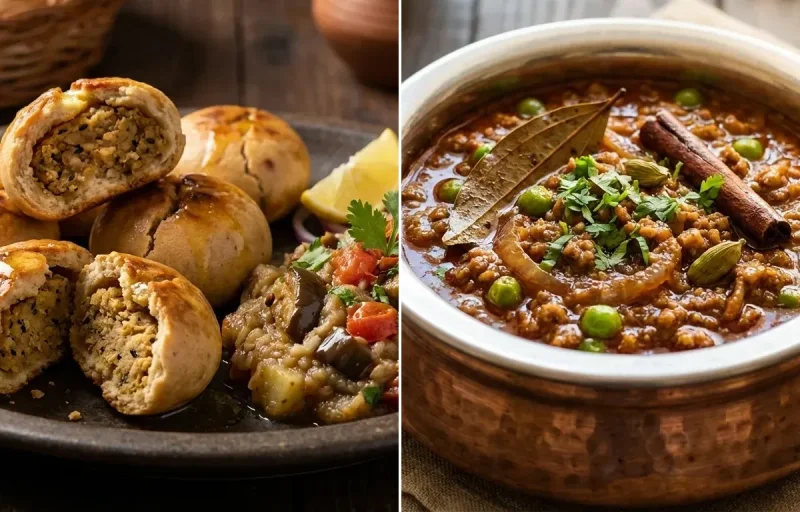 Bihari Litti with Mutton Keema Masala