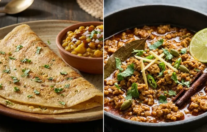 Biri Chakuli Pitha with Chicken Keema Curry
