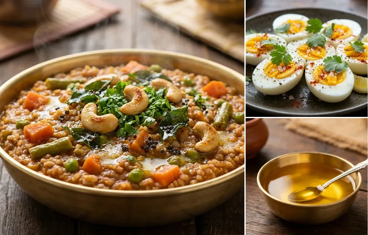 Bisi Bele Bath with Boiled Egg and Ghee