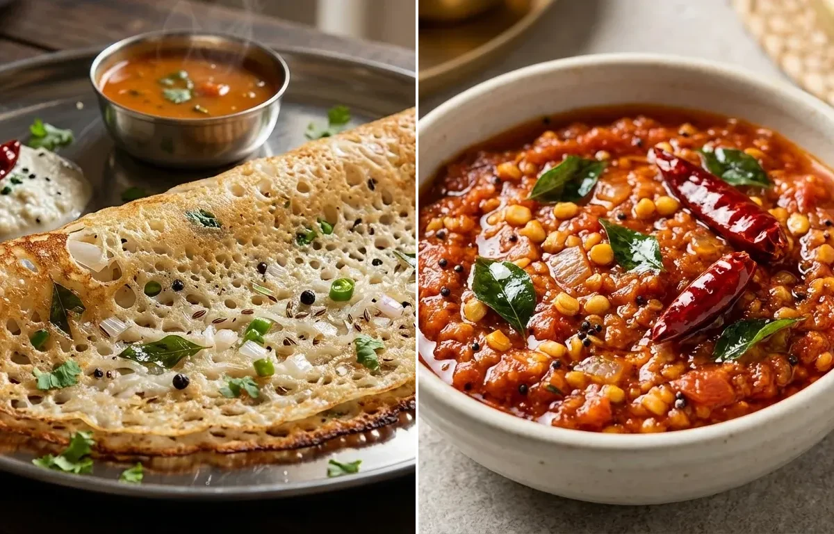 Biyyam Rava Dosa with Tomato Pachadi