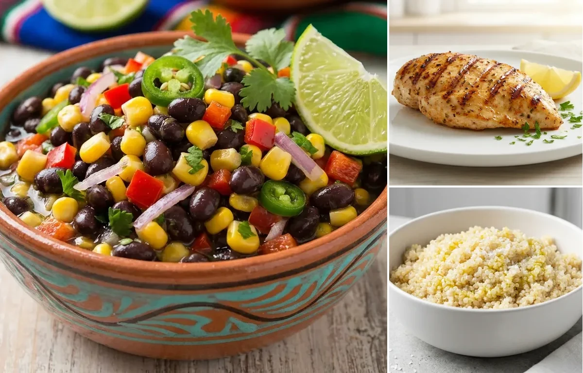 Black Bean and Corn Salsa with Grilled Chicken Breast and Quinoa