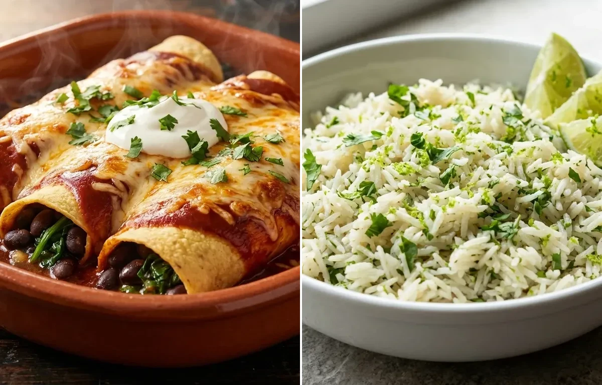 Black Bean and Spinach Enchiladas with Cilantro Lime Rice