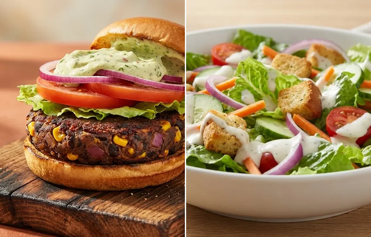 Black Bean Burger with Green Chile Mayo with Side Salad