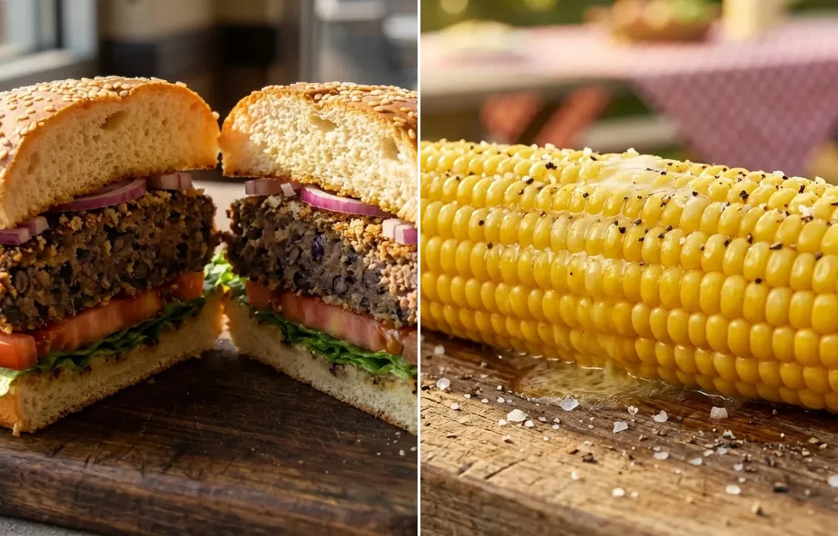 Black Bean Burgers with Corn on the Cob