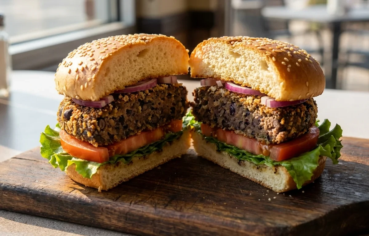 Black Bean Burgers with Roasted Sweet Potato Wedges