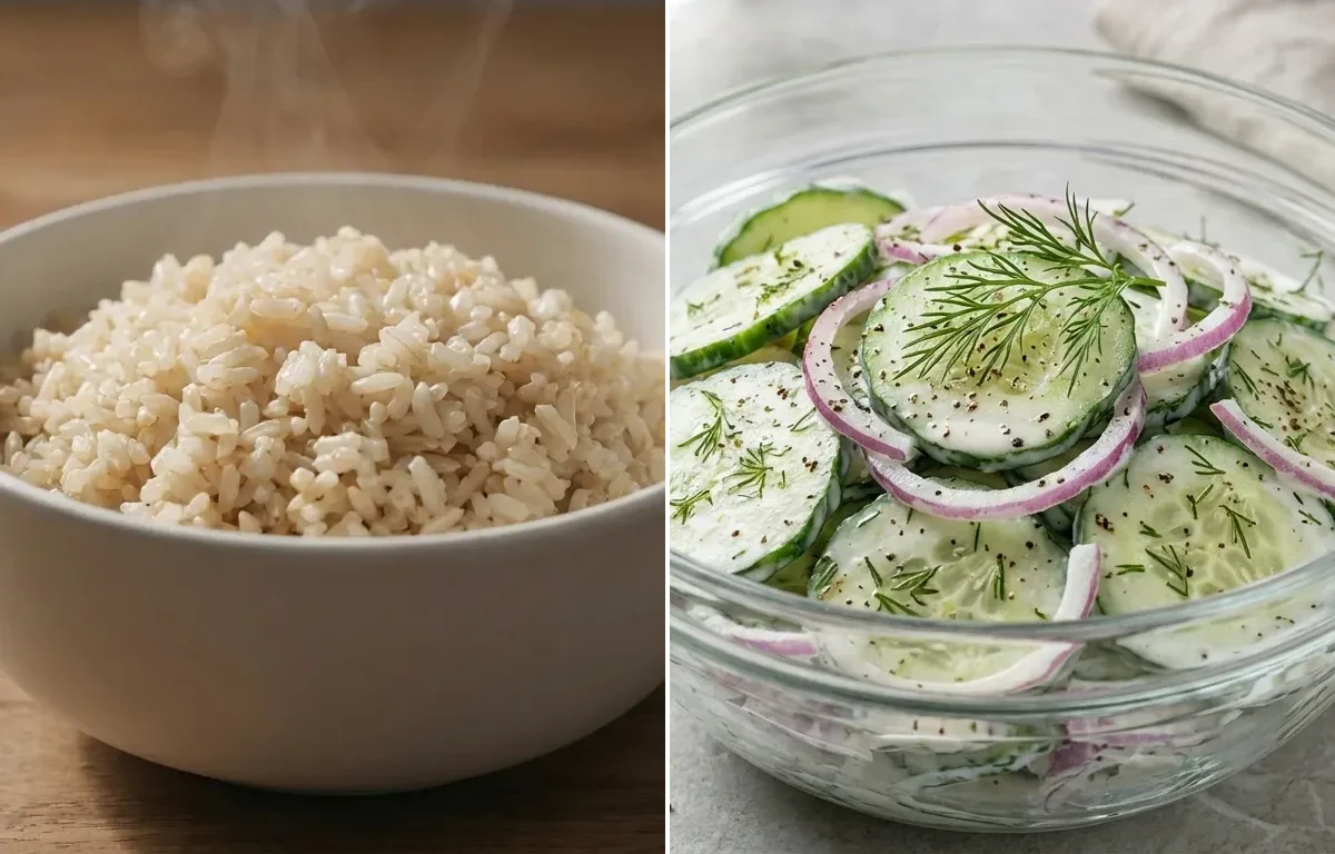 Black Bean Curry with Brown Rice and Cucumber Salad